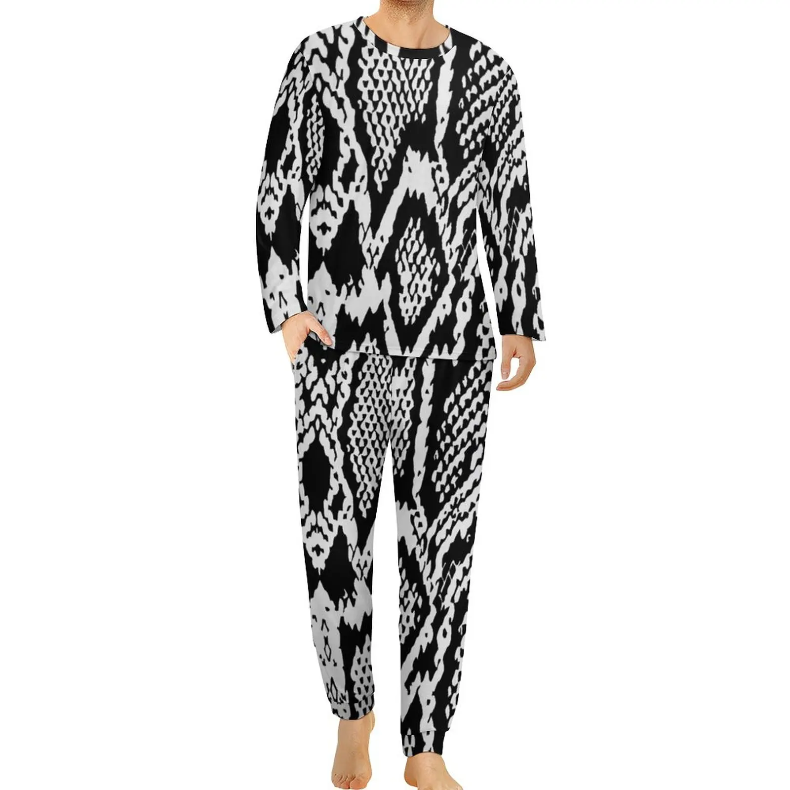 

Черная Пижама с текстурой змеиной кожи, токсичная большая кобра и боа, 2 предмета, повседневные пижамные комплекты, зимняя теплая одежда для ...