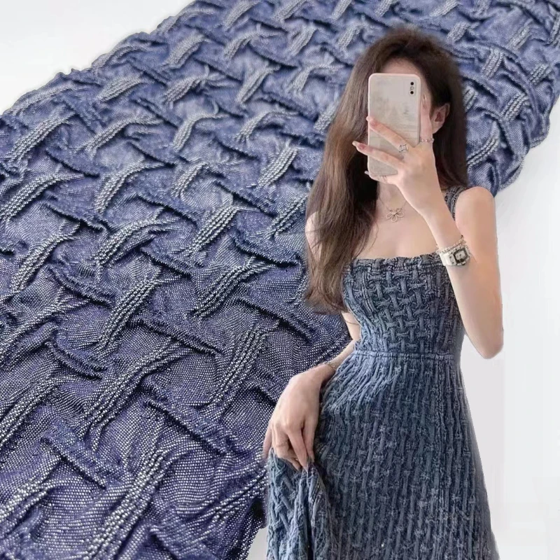 Потертая вышитая плиссированная джинсовая ткань тонкая эластичная юбка для