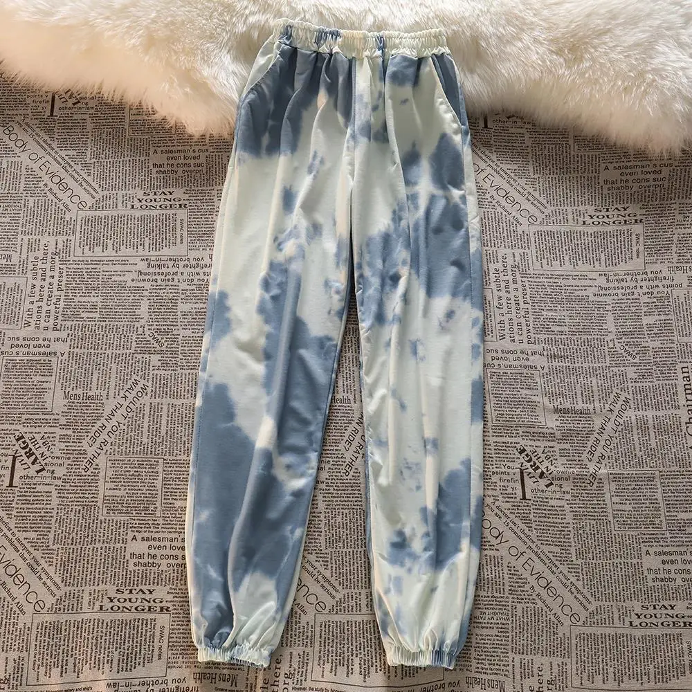 Tie Dyed Wide Leg Pants Women Streetwear Sport Pants Harajuku Vintage Harm Pant Dragon Print Casual Loose Long Trousers Female