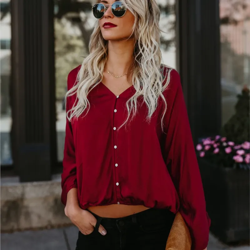 

Блузка женская с V-образным вырезом, Модный повседневный свободный пикантный Топ, элегантная Молодежная черная рубашка, весна-лето 2023