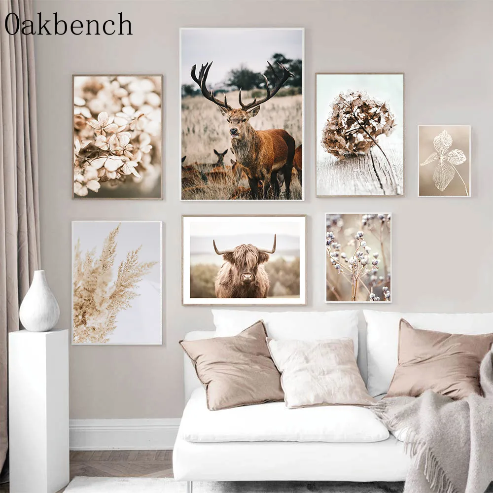 Сушеные цветы настенный постер лось холст картина Одуванчик картины Highland Cow