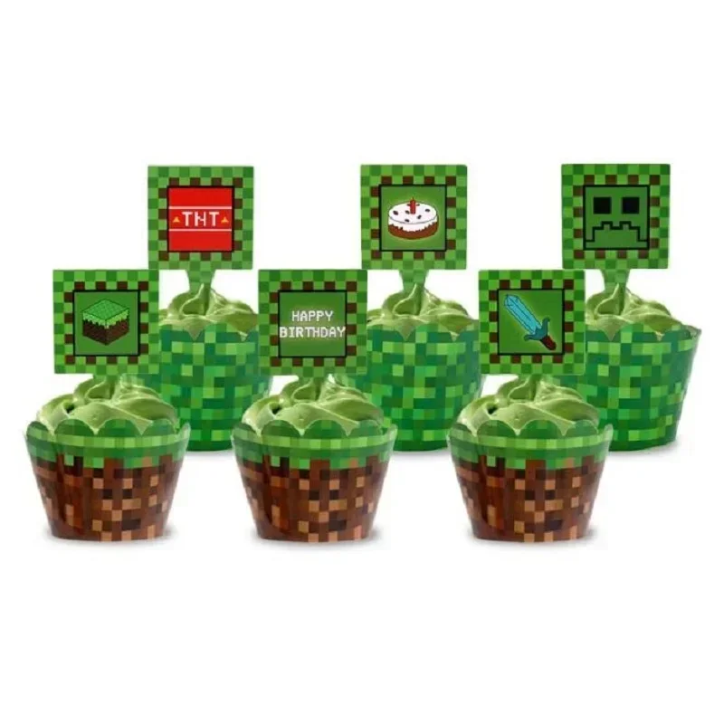 Фото 24 шт. бумажных формочек для выпечки в стиле Minecraft с изображением крипера, формочки для кексов, формочки для конфет, бумажные формочки для десертов, подарок на день рождения или для вечеринки. №2