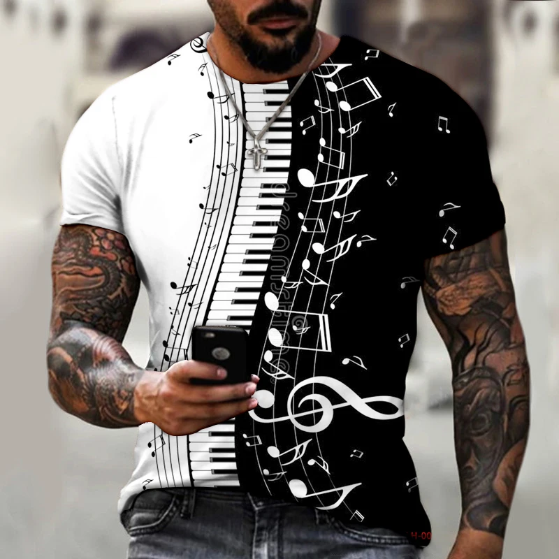 Фортепиано-клавиши заметки Трехмерная 3D Художественная печать Мужская футболка