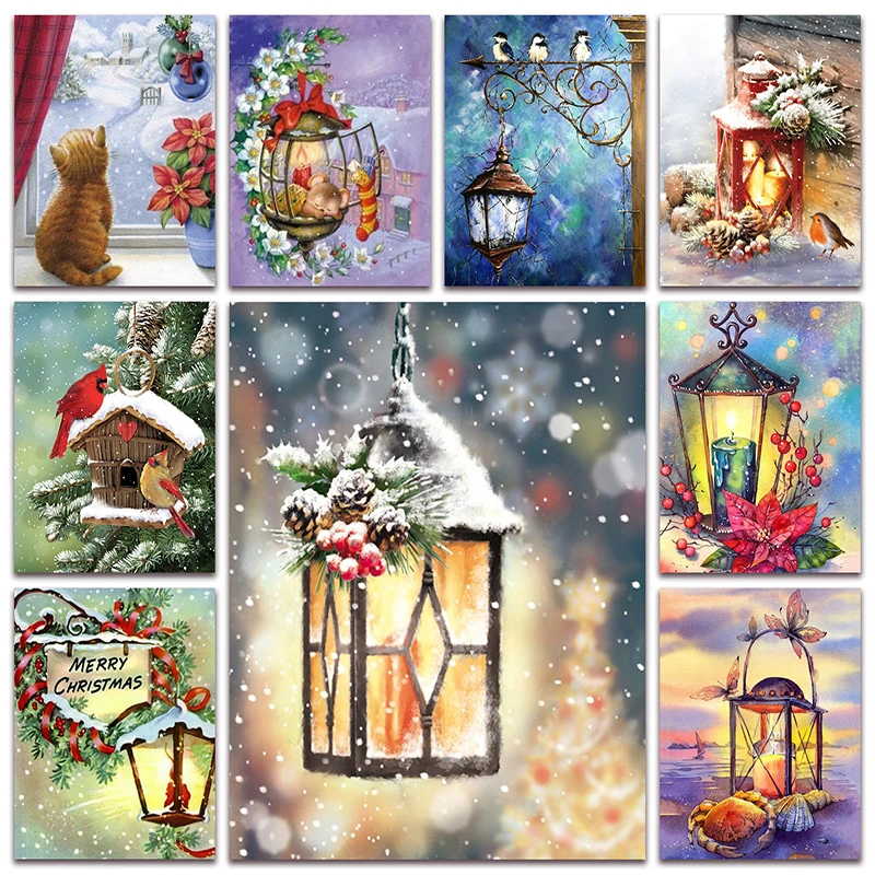

New Full Diamond painting mosaic embroidery christmas street light bird flower window bell kitten Cross stitch Home decor S008