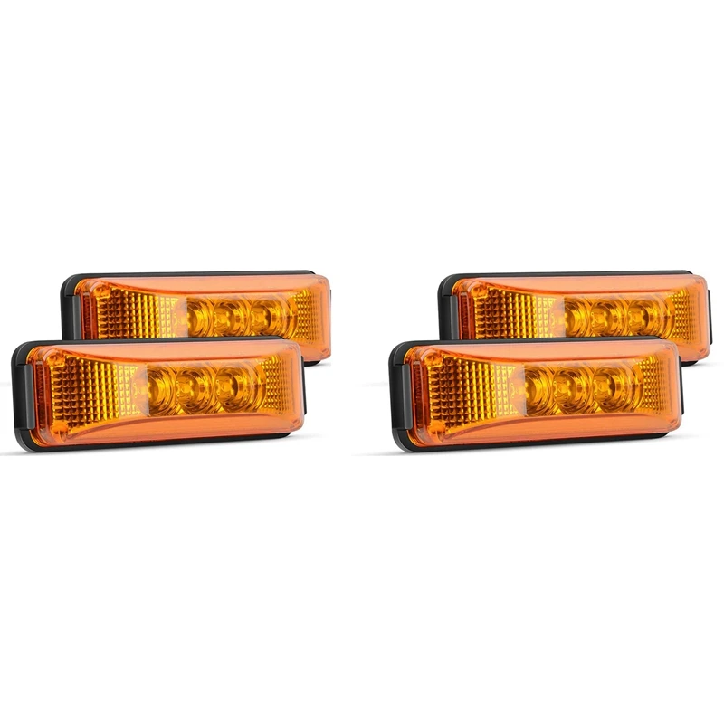 

4 Pcs 3.9 Inch 3 Leds Truck Trailer Front Rear LED Side Marker Light Indicator Lamp Rock Light For Trailer Boat-Amber