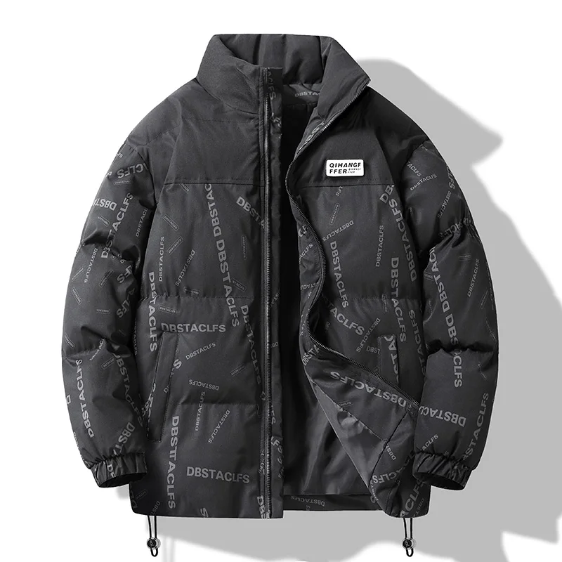 Mens Thick Puffer Jacket Korean Fashion Trends Patchwork Streetwear Teenage Warm Bubble Coats Winter Letter Print Casual Parkas