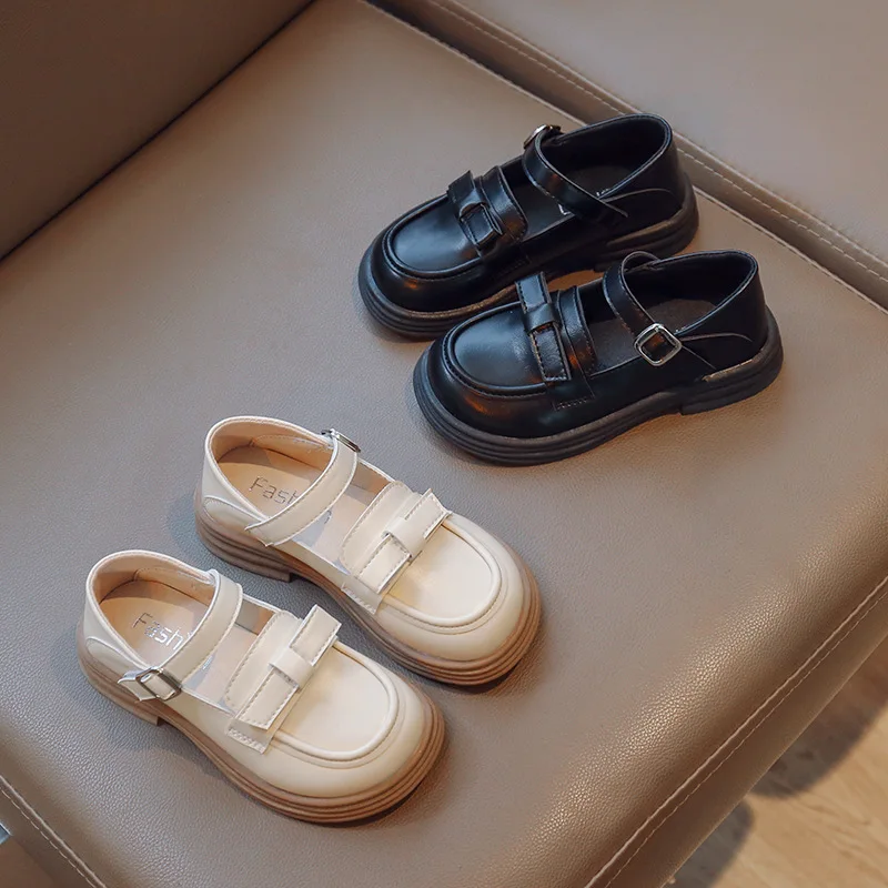 

Girls Leather Shoes 2023 Spring Bowtie mary janes Children Shoes Low Heels Black Beige Princess Sweet Sandals for Girls G01314