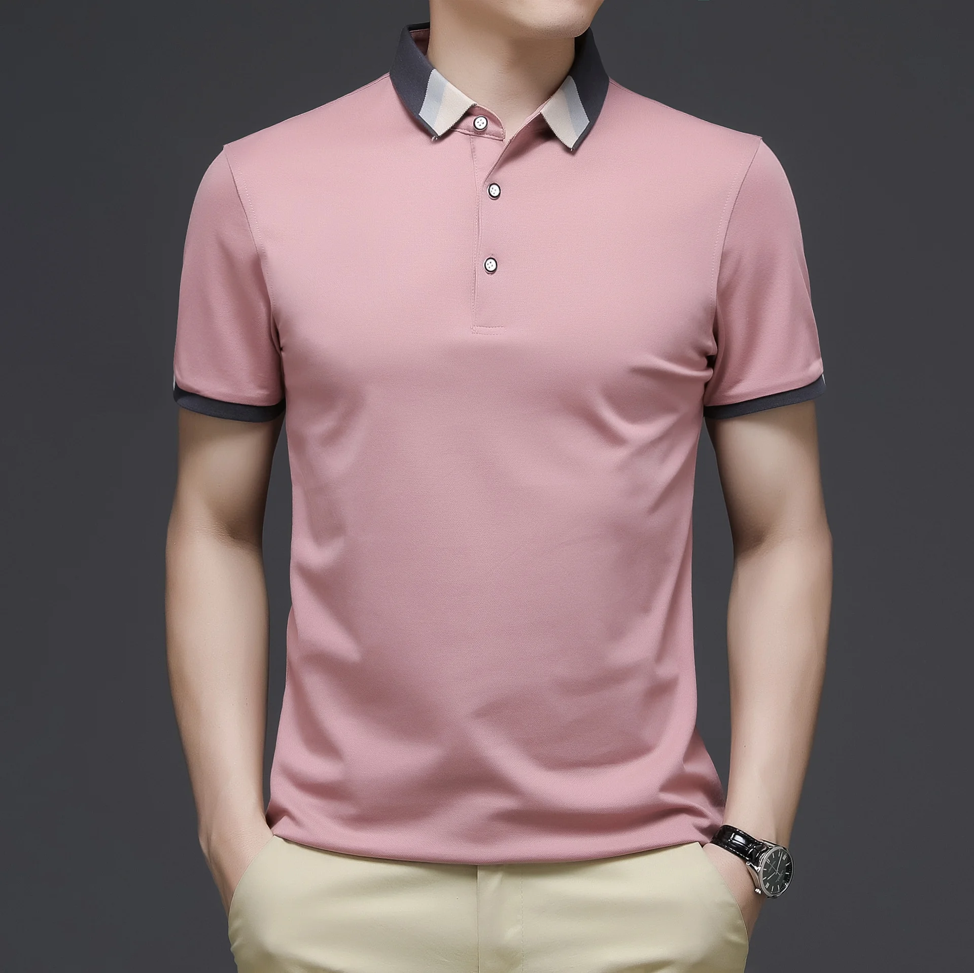 

Men's short-sleeved POLO shirt 2021 new casual solid color lapel popular men's half-sleeve POLO shirt slimming shirt tide