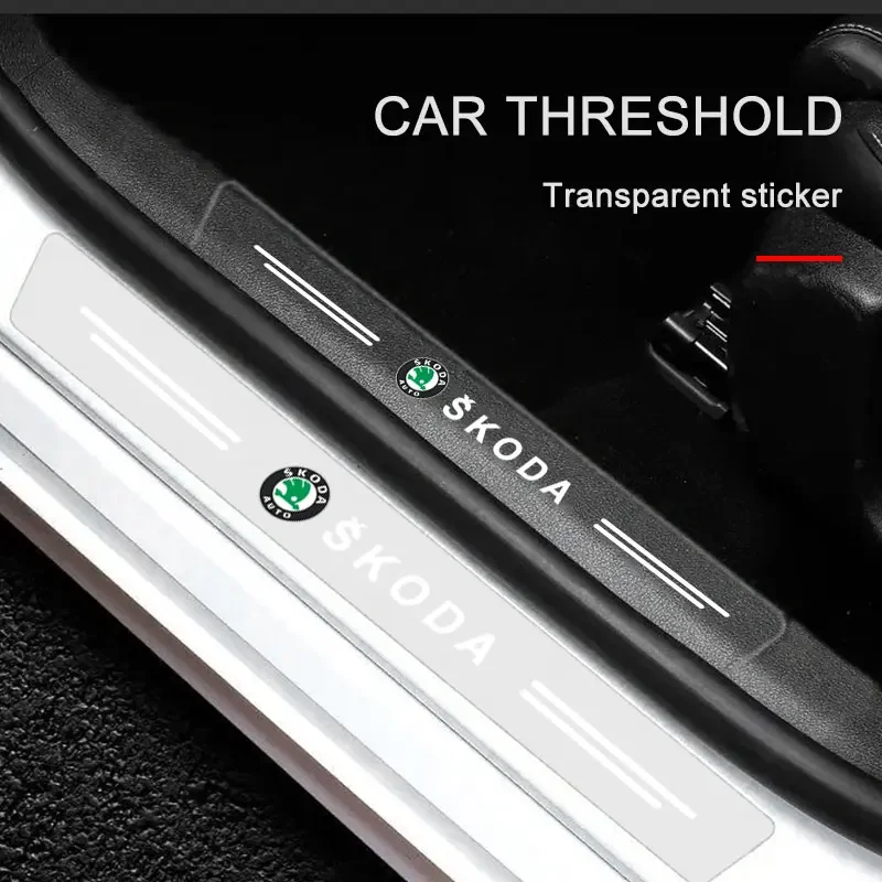 Фото Наклейки на пороги автомобиля для Skoda A5 A4 Mk1 2, 3, 4 шт., водонепроницаемые, прозрачные, аксессуары для Skoda Fabia Octavia Kodiaq №5