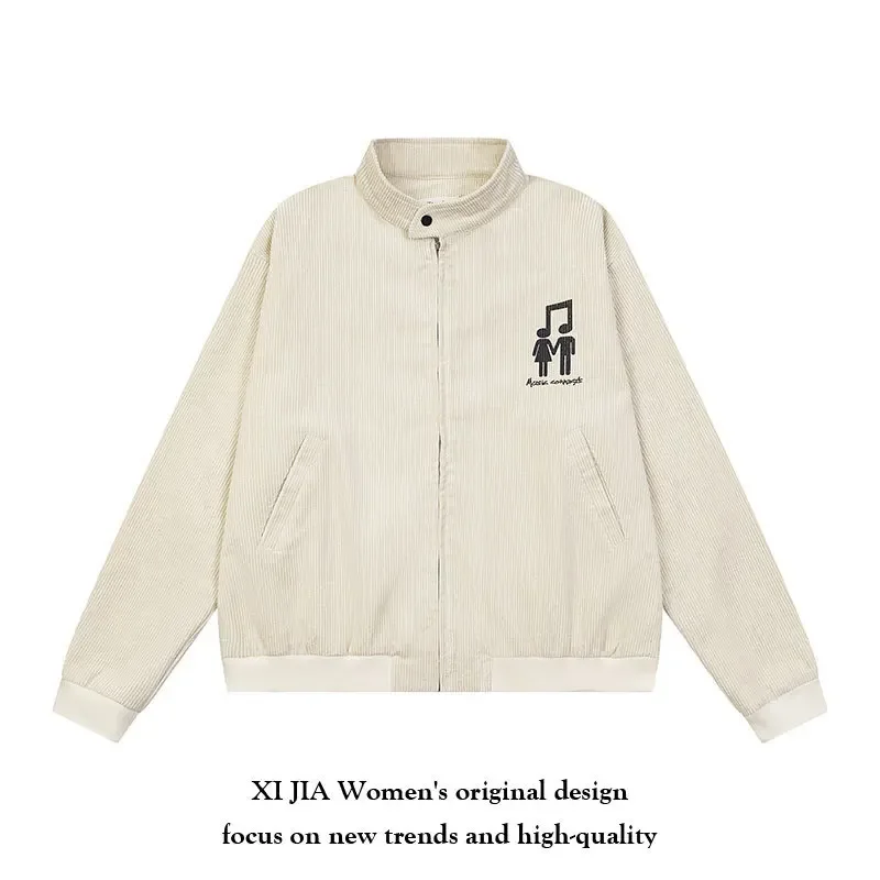 Винтажная куртка в американском стиле с гитарным аккодом и воротником-стойкой