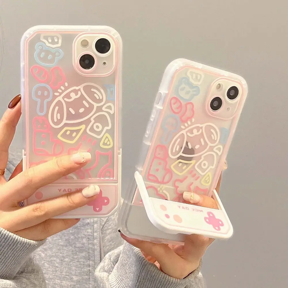 

Phone Case For iPhone 11 14 Pro Max 13 12 Xs X Xr 7 8 Plus Se 2022 2020 Cover Colorful Cartoon Flower Wit Invisible Stand Holder