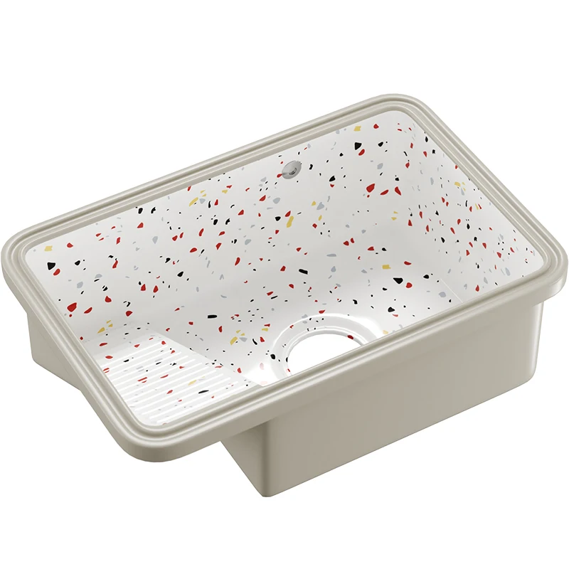 Balcony Drop-in Sink with Terrazzo Ceramic Laundry Basin Small Size Embedded Deepening Laundry Tub