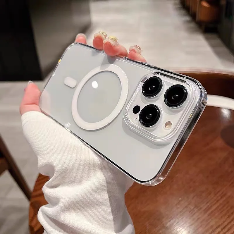 

Magsafe Magnetic Wireless Charging Clear Phone Case for iPhone 14 13 12 11 Pro Max Mini X XS XR 7 8 Plus Hard Shockproof Cover