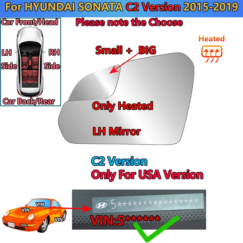 

Для версий Hyundai Sonata (LF) 7-го поколения (2015-2019) для США и Кореи: Стекло зеркала заднего вида с подогревом и функцией BSD (система мониторинга слепых зон)