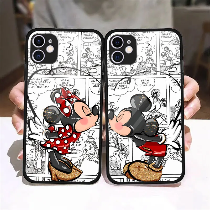 Mickey Minnie Cute Phone Case for Apple iPhone 14 Plus SE XS X 13 Pro Max 8 XR 7 6S 12 Mini 11 Pro Bumper Tempered Glass Cover