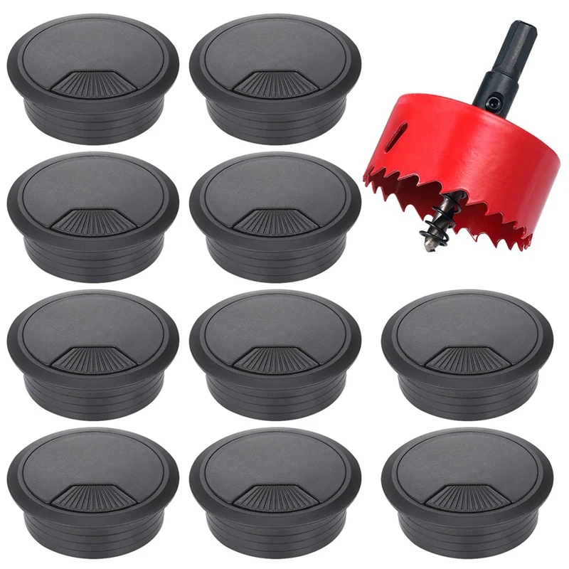 10 Pcs 60MM Desk Cable Wire Grommet With Hole Saw Round Cord Cable Hole Cover Wire Organizer For Office Table