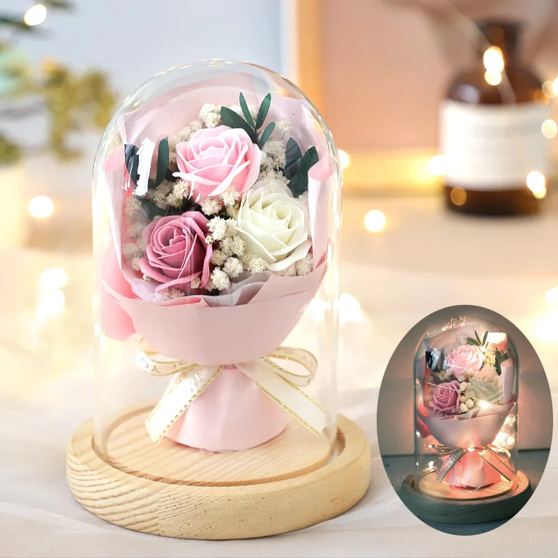 

Preserved Real Rose Bouquet Gifts for Her Women Christmas Valentines Day, Eternal Flower in Glass for Mothers Day Forever Rose