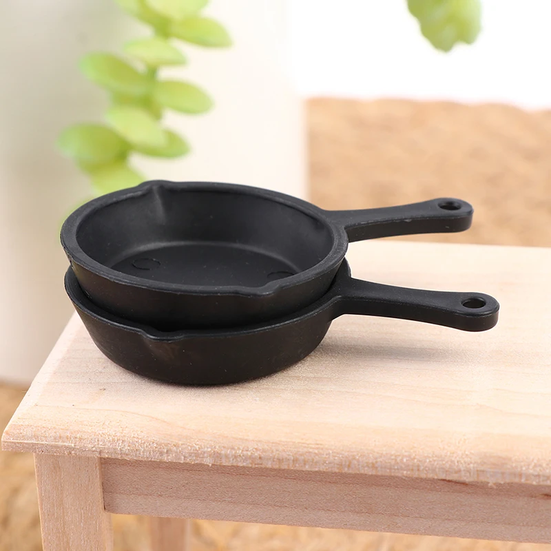 

2Pcs 1:12 Dollhouse Miniature Kitchen Utensil Pan Doll House Accessories Small Frying Pan Model Accessories Toys