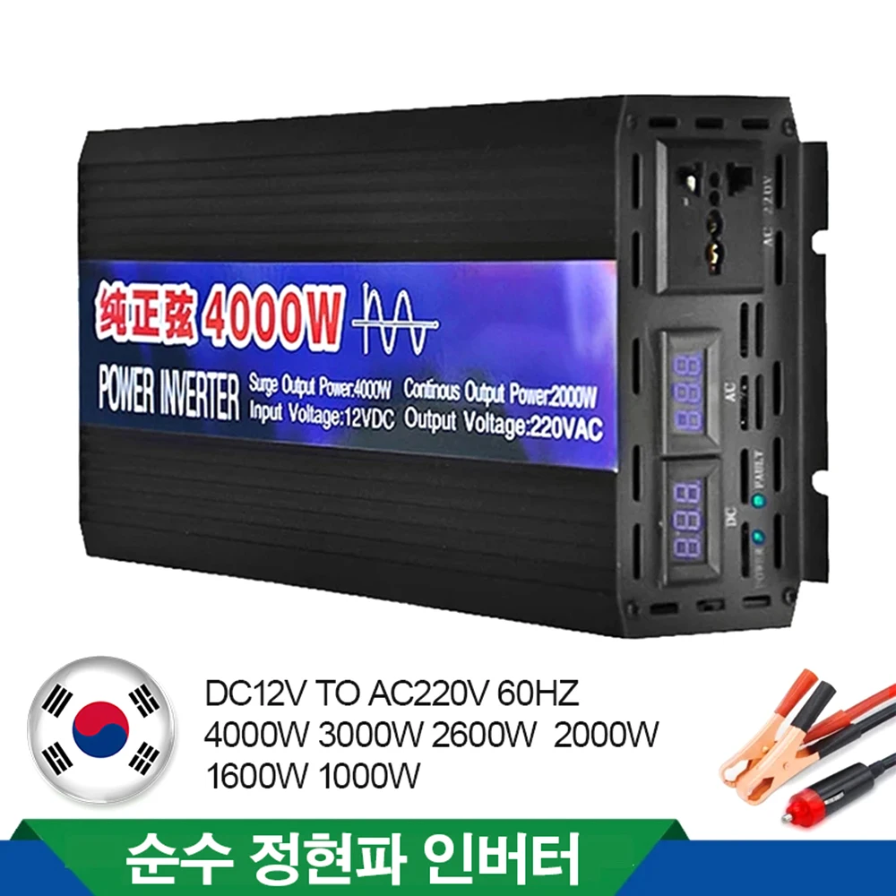 

Korean 4000W 3000W 2600W 2000W 1600W 1000W Pure Sine Wave Inverter DC 12V AC 220V 60Hz Power Inverter With LED Display Converter
