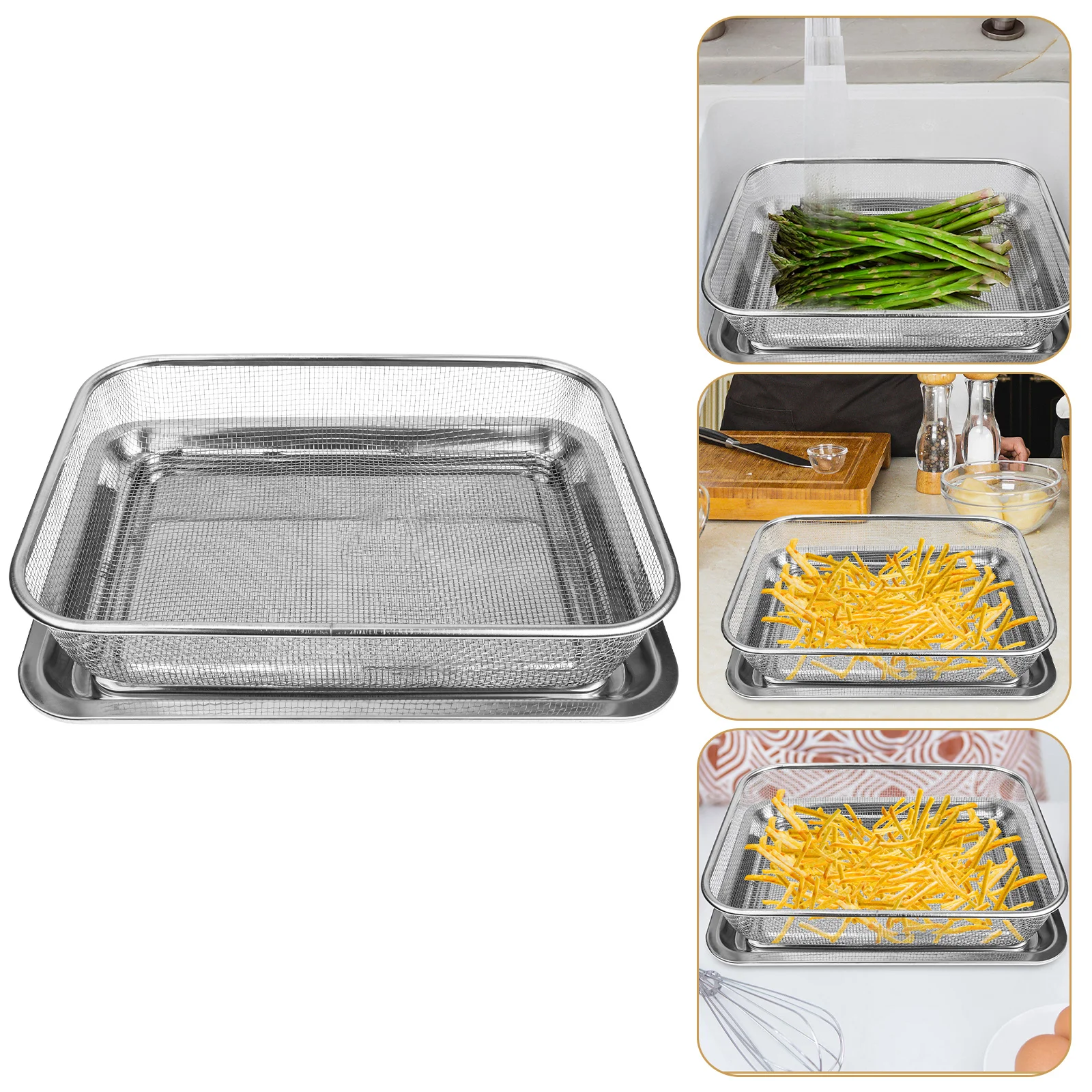 

Frying Basket Crisper Tray Oven Grease Catcher Containers Cookies Air Sheet Stainless Steel Deep Fryer Crisping