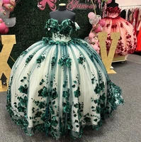 luxury ball gown quinceanera dress dark green flower appliques long sweet 16 prom party special occasion dresses 15 xv a%c3%b1os