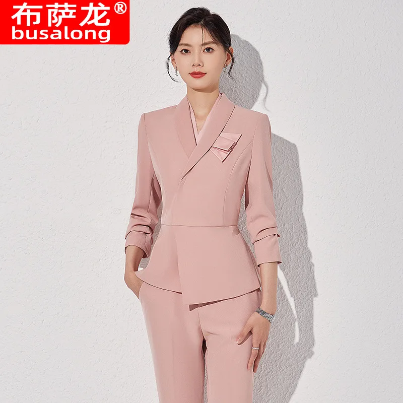 Синий женский костюм на весну и осень новый ювелирный магазин рабочая одежда для