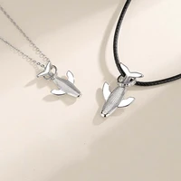 mens cold style long simple black rope silver whale pendant sweater chain couple creative personality hip hop whale necklace