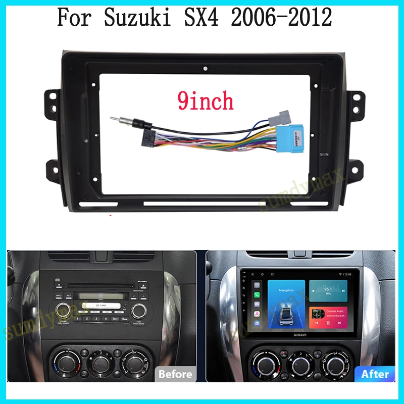 

9inch big screen 2 Din android Car Radio Fascia frame For Suzuki SX4 Fiat Sedici car panel Audio Dash Fitting Frame cable