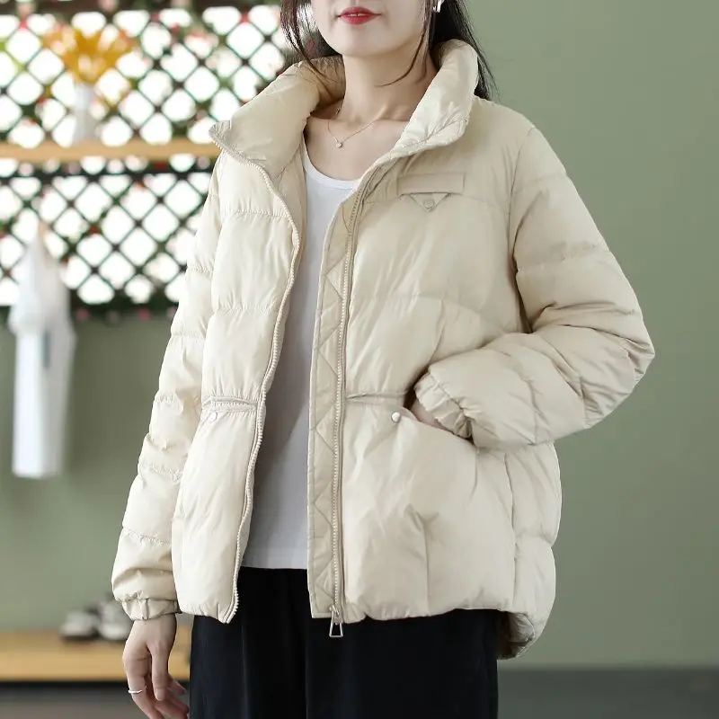 2023 New Winter Women Korean Style White Duck Down Jackets Fashion Casual Female Long Sleeve Zipper Loose Coats Tops C59