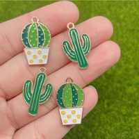 20pcs 1525mm cartoon pattern alloy metal drop oil green plant potted cactus charm pendant diy bracelet necklace jewelry making