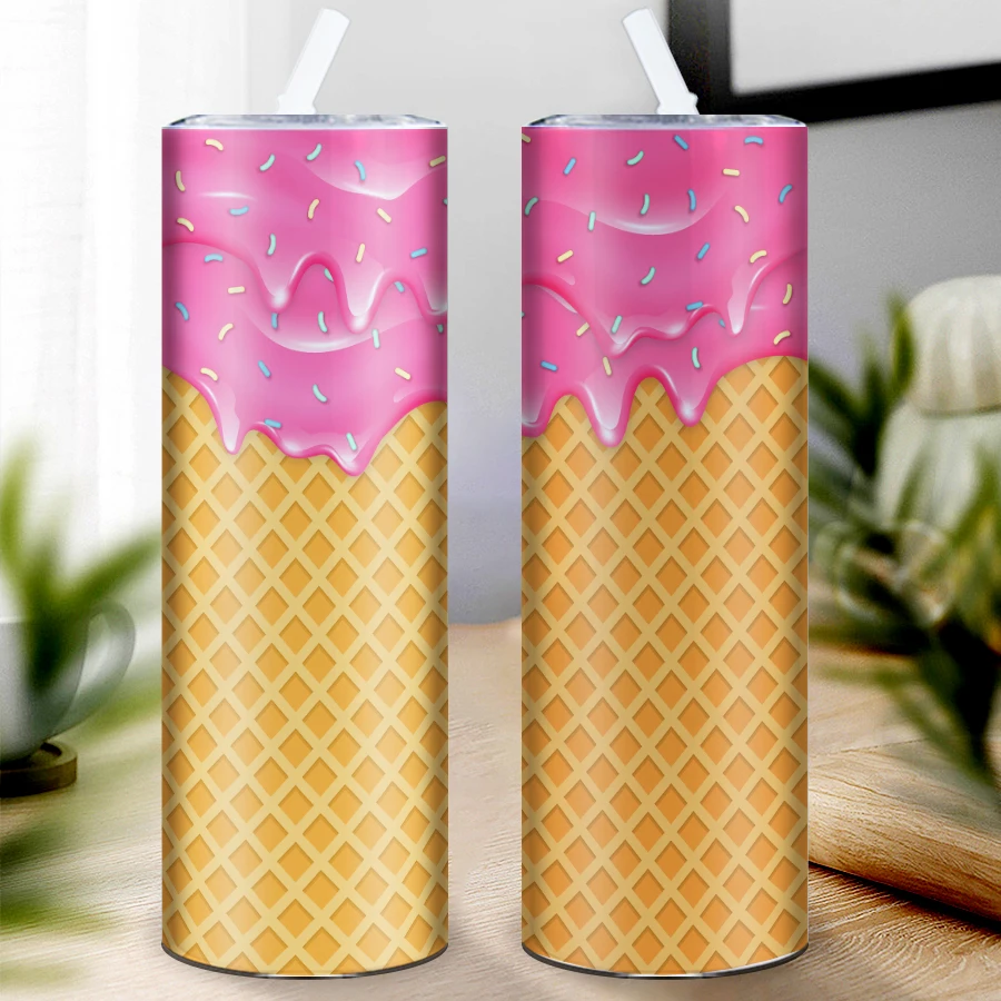 20 унций праздничные стаканы для кофе соломенная крышка 3D принт сладкое мороженое