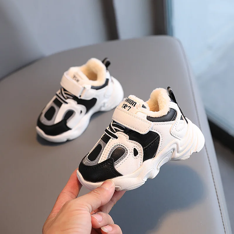 

Little Child Panda Dad Shoes2021Winter New Fleece-Lined Keep Baby Warm Toddler Shoes Thick-Soled Men's and Women's Sports Shoes