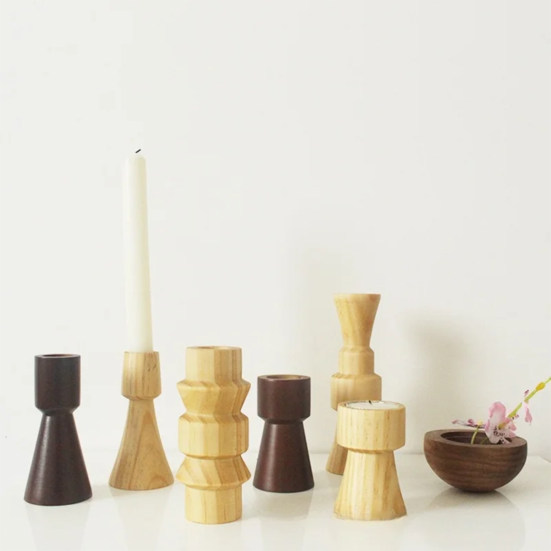 Home Wedding Decors Wooden Candle Holders Decoration Craft Candlestickstable