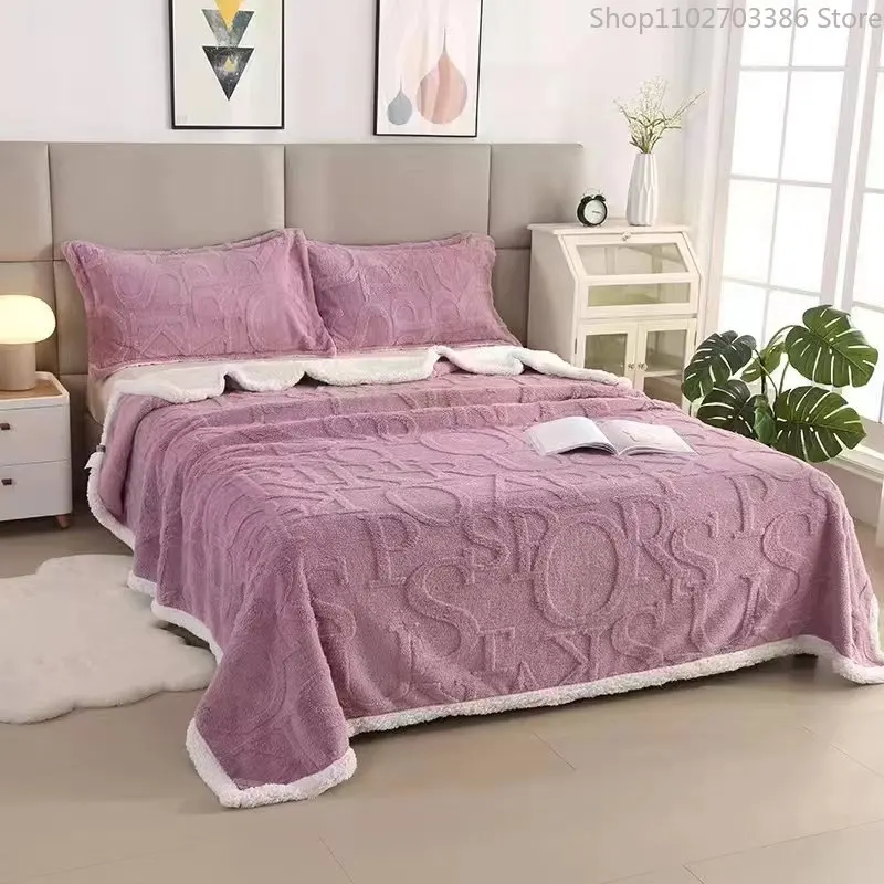 

Soft Lamb Wool Blanket Winter Bed Sheet Office Leisure Nap Blanket Sofa Throw Blankets Double Layer Warm Cashmere Coral Bedding
