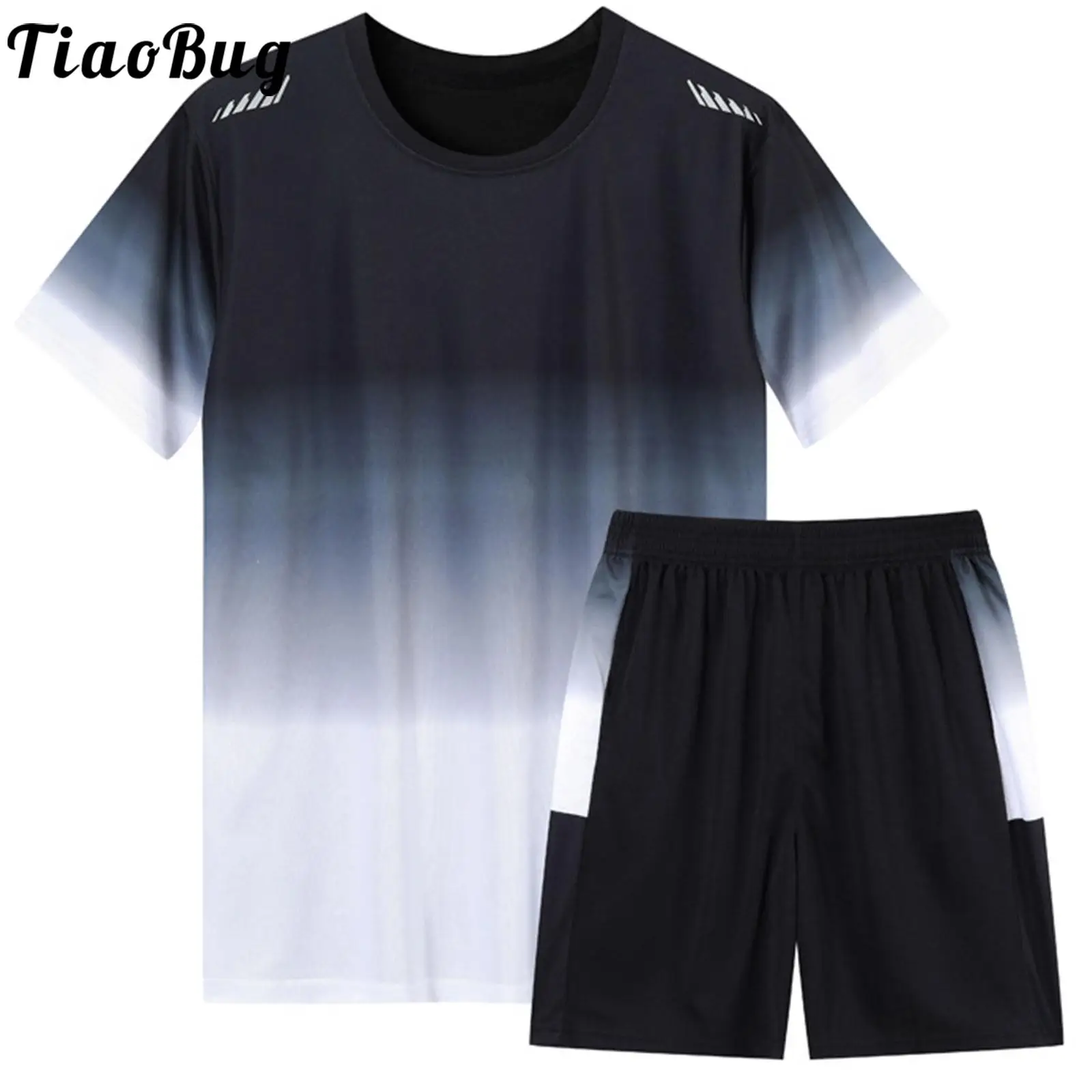 

Unisex Kids Boys Girls Quick Drying Gradient Color Block Soccer Sport Suit Short Sleeve T-shirt with Shorts Football Tracksuit