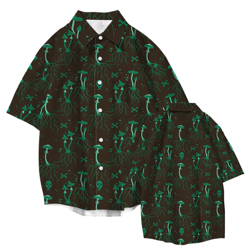 Mushroom Print Summer Short Sleeve Hawaiian Beach Streetwear Vintage Loose 2022 Fashion Men's Clothing Shirts Breathable Tops
