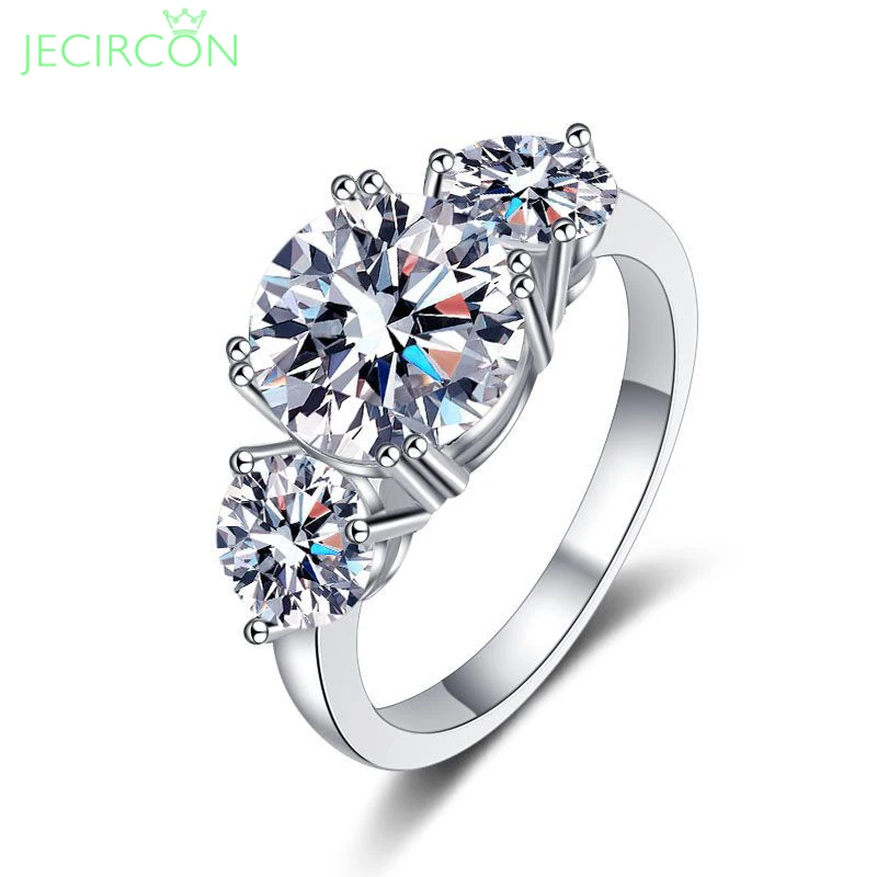 

JECIRCON Authentic D Color 3ct Moissanite Ring for Women 3 Diamonds Luxury Noble Accessories 925 Sterling Silver Wedding Jewelry