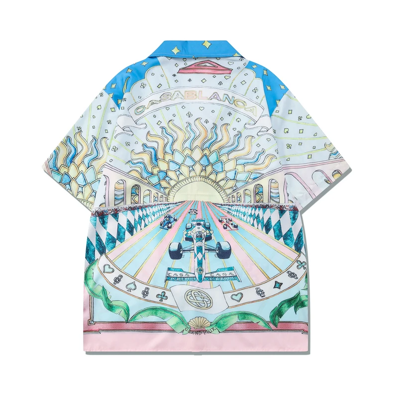 Thin Fabric Vintage Court Racing Cuba Casablanca Shorts Shirt Set Men Women Hawaii Beach Holiday Seaside Suit