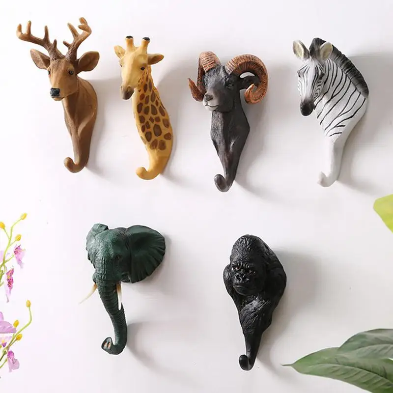 

Retro Animal Shaped Wall Hook Vintage Coat Hooks Wall Art Decor Punch Free Creative Resin Key Hook Towels Hats Storage Rack