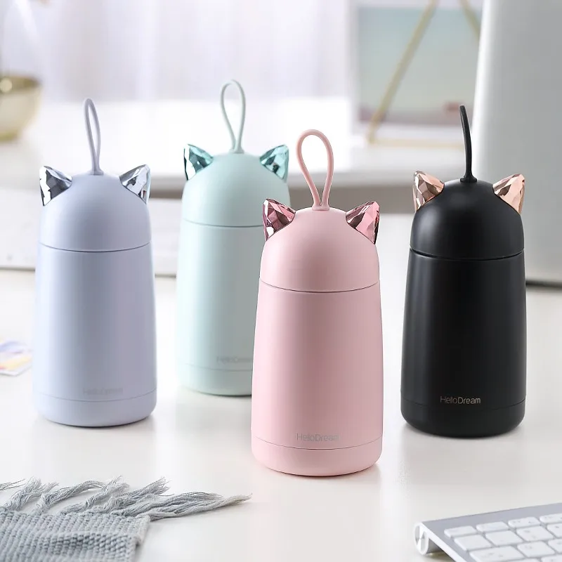 

350ml Cute Cat Stainless Steel Vacuum Flask Cartoon Portable Kids Thermos Mug With Rope Travel Thermal Bottle Tumbler Thermocup