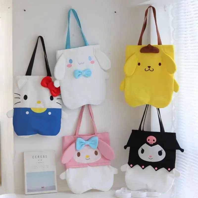 

Kawaii Sanrio Accessories Bag Hello Kittys Mymelody Kuromi Cinnamoroll Cute Beauty Canvas Student Hand Bag Shoulder Girls Gift