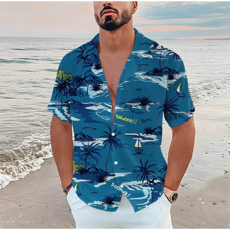 2022 Men's Shirts Hawaiian Shirts Men scenery 3d Printed Summer Loose Breathable Shirts For Men Retro Short Sleeve Retro Shirt