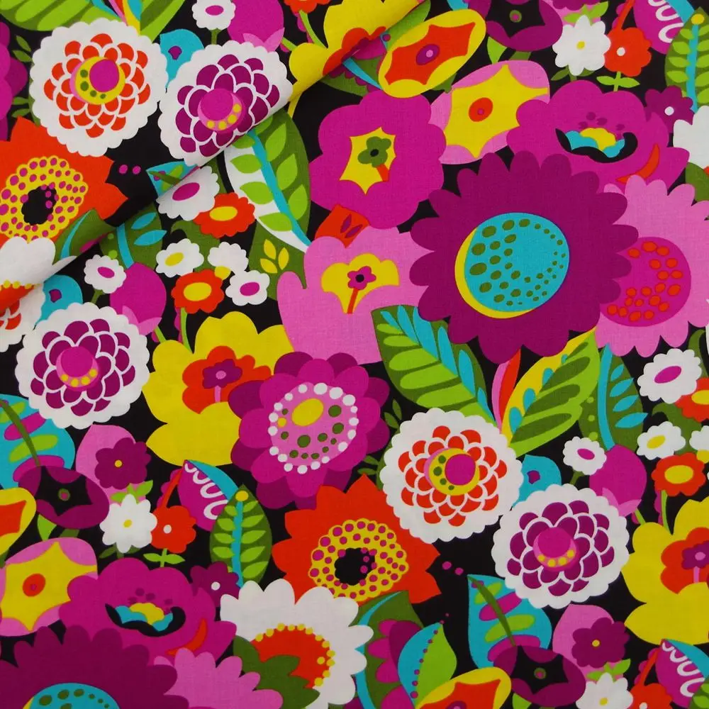 

1 Yard Cotton Woven Fabric For Cloth, Bag, Bedding,Flowers and Leaves, Width=145cm
