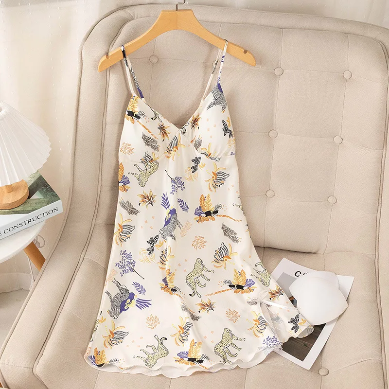 

Jxgarb Новая женская пикантная ночная рубашка с разрезом на подоле, как шелк, женская ночная рубашка с глубоким V-образным вырезом и мультяшным ...