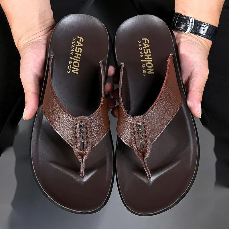 Новинка мужские сандалии летние шлепанцы кожаные