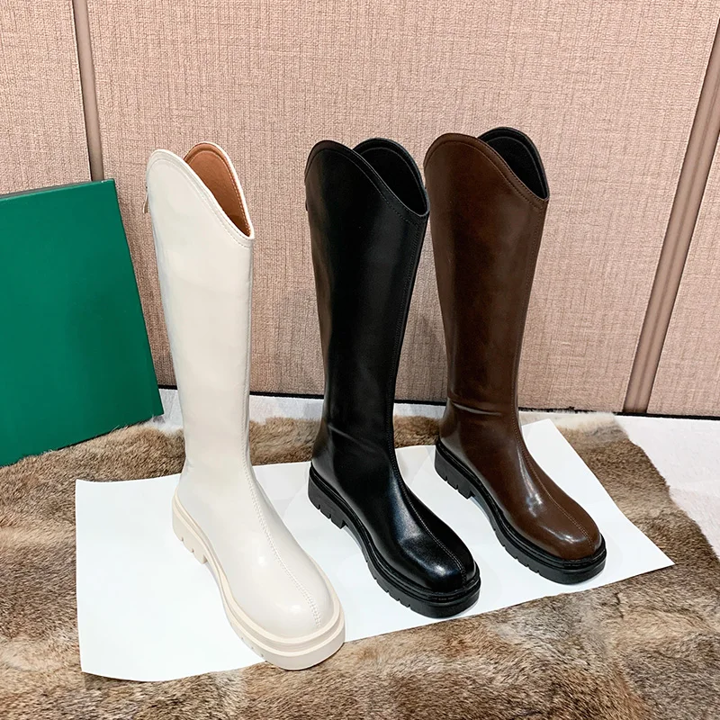 

Thick-soled white boots women's autumn and winter tall knight boots long boots thick legs large barrel circumference female boot