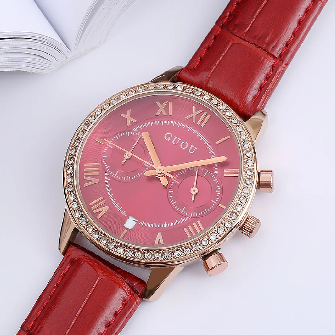 2018 Fashion Guou Top Brand  Feminino Women Watch Luxury Vintage Roman Numeral Ladies Dress Wrist Watches Blue Leather Clock