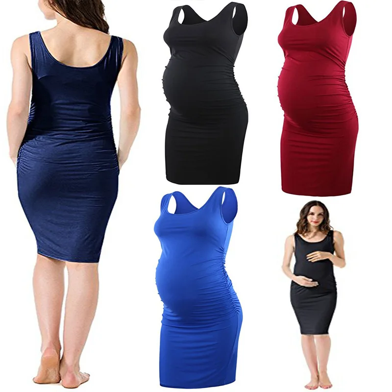 Sexy Maternity Bodycon Dress Summer Stretchy Sleeveless Loose Maternity Dresses Casual for Pregnancy Clothes Women S-XL