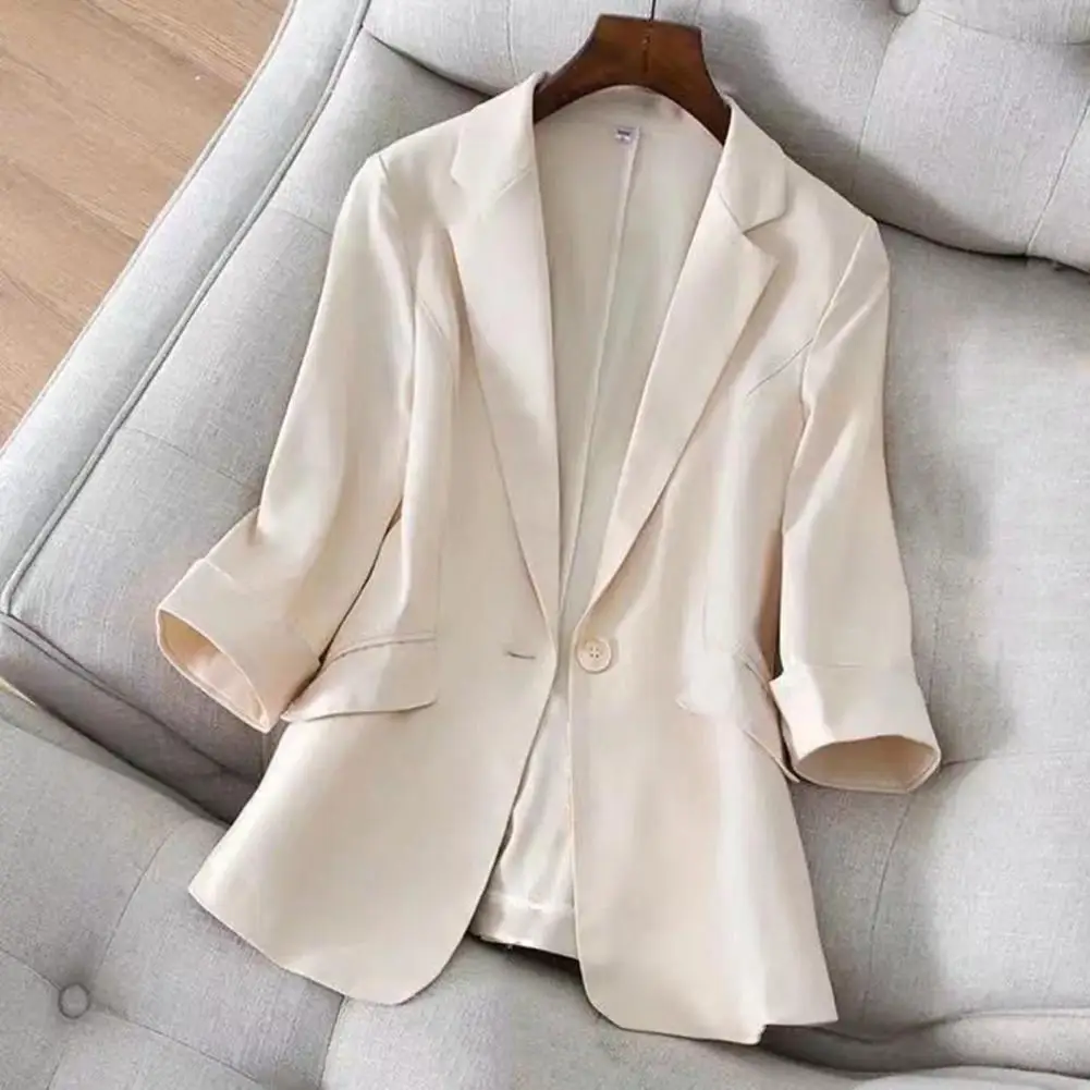 

Women Jacket Lapel Lady Fashion Woman Blazer 2022 Three Quarter Sleeve Temperament Single Button Design Suit Coat for Business