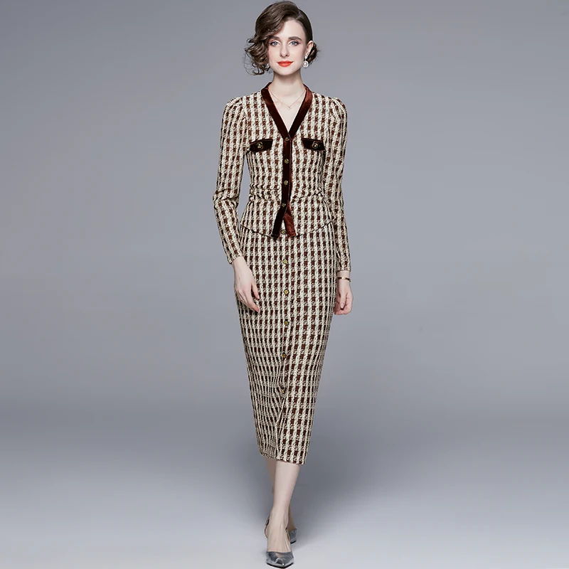 Женский твидовый костюм с юбкой маленькая Яркая модная Осенняя однобортная